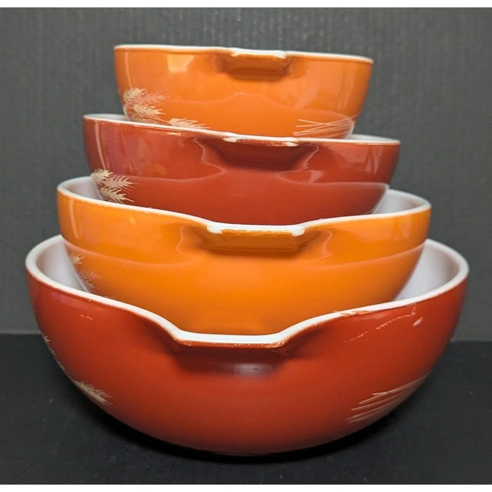 Vintage Pyrex Autumn Harvest Wheat Cinderella Mixing Bowls Set of Four